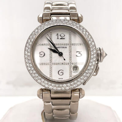 Pre-owned Cartier Pasha Automatic Diamond Silver Dial Ladies Watch Ref 2308 (arb3000)