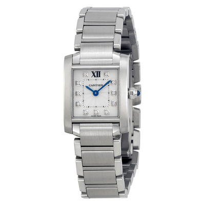 Pre-owned Cartier Tank Francaise Limited Edition Ladies Watch WE110006 with Diamond Hour Markers and Stainless Steel Bracelet (blue, arb6794)