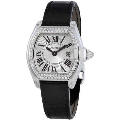 Cartier Roadster Ladies Watch in 18kt White Gold with Diamonds, Black Alligator Strap - Article WE500260 (black, arb2226)