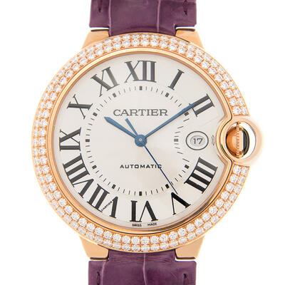 Cartier Ballon Bleu Silver Dial 18kt Rose Gold Automatic Mens Watch with Diamond Bezel WE900851 (arb2234)