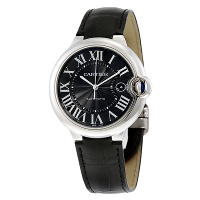Pre-owned Cartier Ballon Bleu de Cartier WSBB00.03 Black Dial Mens Watch in Silver-tone Stainless Steel Case and Black Crocodile Leather Strap WSBB0003 (black, arb2995)