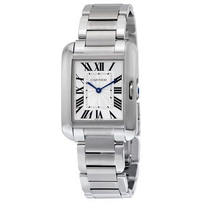 Pre-owned Cartier Tank Anglaise Silver Dial Stainless Steel Ladies Watch W5310044 (arb2996)
