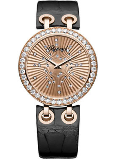 Chopard Xtravaganza Diamond 18k Rose Gold Black Leather Ladies Watch, Model: 134236-5001 (black, arb1612)