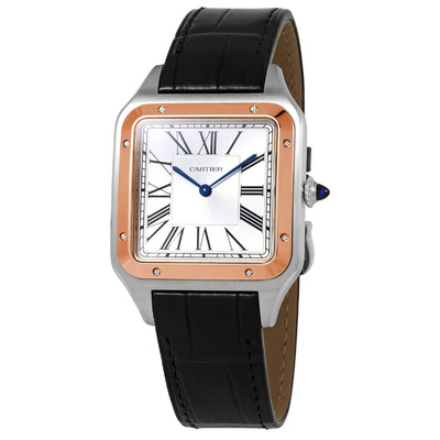 Cartier Santos-Dumont XL W2SA0017 Men's Watch: Manual Wind Silver Dial with 18kt Rose Gold Bezel (black, arb1967)