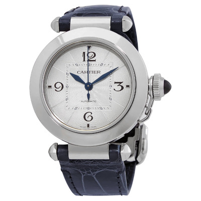 Cartier WSPA0012 Pasha Automatic Silver Dial Black Leather Watch (black, arb2278)