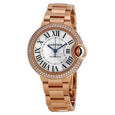 Cartier Ballon Bleu Silver Dial 18kt Rose Gold Diamond Ladies Watch WE902034 (blue, arb2237)