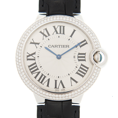 Cartier Ballon Bleu WE902056: 18kt Rhodium White Gold Case, Black Matte Alligator Leather Strap, Diamond Bezel (black, arb2243)