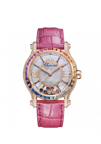 Chopard Happy Sport Dial with Mother of Pearl and Diamonds, 18kt Rose Gold Case Watch (SKU:274891-5007) (blue, arb1935)