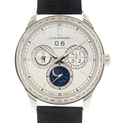Chopard L.U.C Perpetual Automatic Chronometer for Men | 171927-1001 - White Gold Case, Black Leather Strap & Diamond Bezel (black, arb2056)
