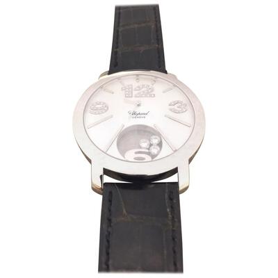 Chopard Happy Diamond Quartz Ladies Watch 207449-1002, White Gold Case and Black Alligator Band (black, arb2065)