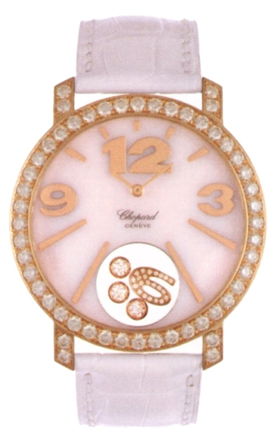 Chopard Happy Diamonds Mother of Pearl Ladies Watch, 18kt Rose Gold Case with Pink Leather Strap and Diamonds (Art.-Nr. 207450-5005) (blue, arb2069)
