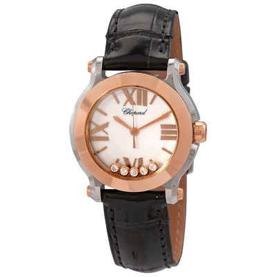 Chopard Happy Sport II Round Diamond White Dial 18kt Rose Gold Ladies Watch - Ref. 278509-6001 (black, arb2832)