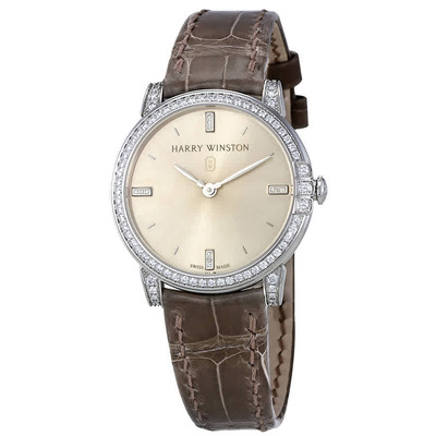 Harry Winston Midnight Silver Dial Ladies Watch in 18kt White Gold with Diamonds, Satin Strap - Model: midqhm32ww002 (arb2560)