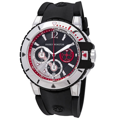 Harry Winston Ocean Diver Chronograph Automatic Mens 18k White Gold Watch OCEACH44WZ007 (black, arb1889)