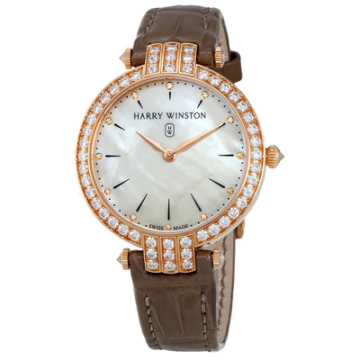 Harry Winston Premier Mother of Pearl Dial Ladies Diamond Watch PRNQHM36RR006 PRNQHM36RR008 (brown, arb1907)