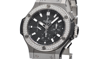 Hublot Big Bang Steel Black Dial Chronograph Diamond Bezel Mens Watch 301SX1170SX1104 301.SX.1170.SX.1104 (black, arb2111)
