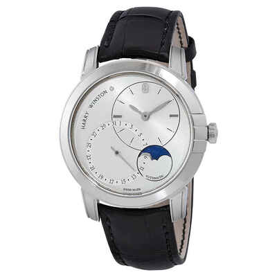 Harry Winston MIDAMP42WW003 Midnight Silver Dial Automatic Mens Moon Phase Watch (black, arb2557)