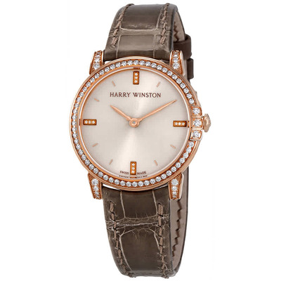 Midnight Champagne Sunray Dial 18kt Rose Gold Diamond Ladies Watch MIDQHM32RR002 Harry Winston (beige, arb2559)
