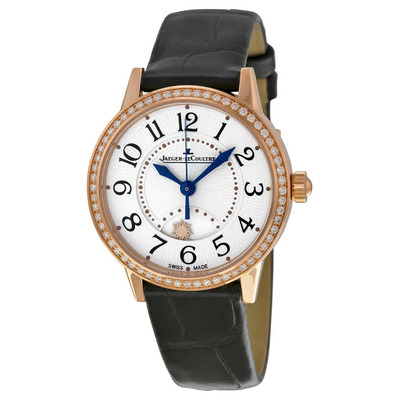 Jaeger-LeCoultre Rendez-Vous Silver Dial 18kt Rose Gold Black Leather Ladies Watch, Item: Q3462521 (black, arb3273)