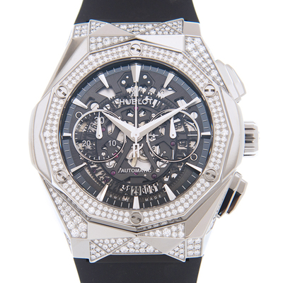 Hublot Aerofusion Chronograph Diamond Transparent Dial Unisex Watch - Grey Titanium Case, Black Rubber Strap 525.NX.0170.RX.1804.ORL18 (black, arb2185)