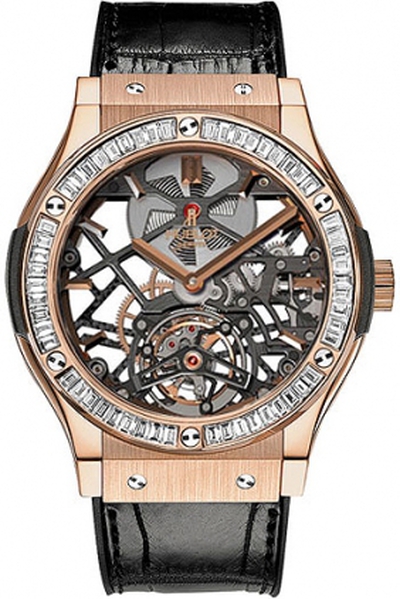 Hublot Classic Fusion Tourbillon 18K King Gold Baguette Diamond Mens Watch Model: 505 OX 0180 LR 1904 505.OX.0180.LR.1904 (black, arb3077)