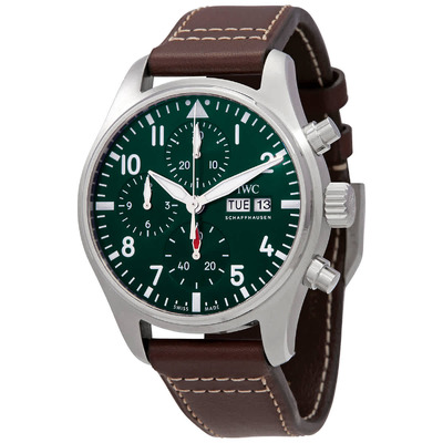 IWC Pilot Chronograph Mens Green Dial 41mm IW388103 (brown, arb3320)