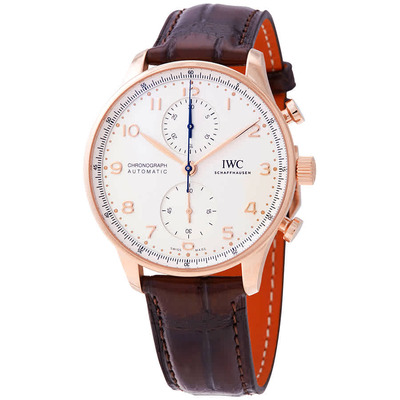 IWC Portugieser Chronograph Automatic White Dial 18kt Rose Gold Mens Watch IW3716-11 IW371611 (brown, arb2337)