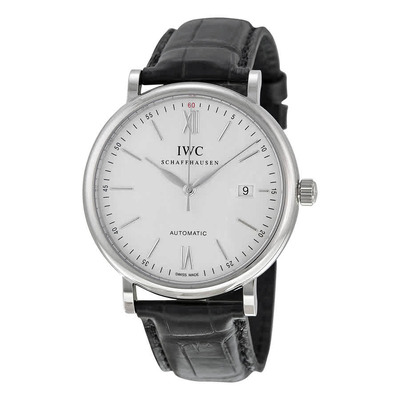 IWC Portofino Automatic Silver Dial Black Leather Mens Watch 3565-01 IW356501 (black, arb2311)