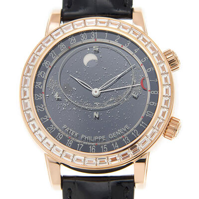 Patek Philippe Grand Complications Mens Watch 6104R-001, Rose Gold Case, Black Dial (black, arb4964)