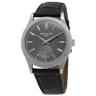 Patek Philippe Calatrava Hand Wound Grey Dial Mens Watch Ref. 6119G-001 (black, arb4965)