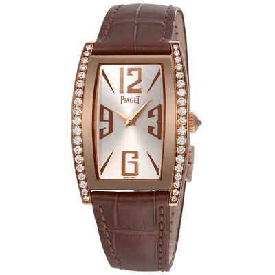 Piaget Limelight Watch G0A35090 - Elegant ladies timepiece with diamond-studded rose gold case and brown leather strap, fixed bezel, sapphire crystal (brown, arb4403)