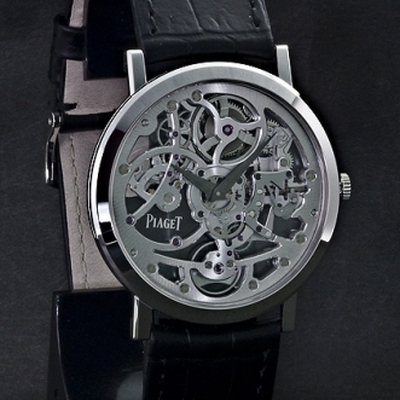 Piaget Altiplano Skeleton Dial Mens Watch 18K White Gold Automatic Black Alligator Strap GOA37132 G0A37132 (black, arb4422)