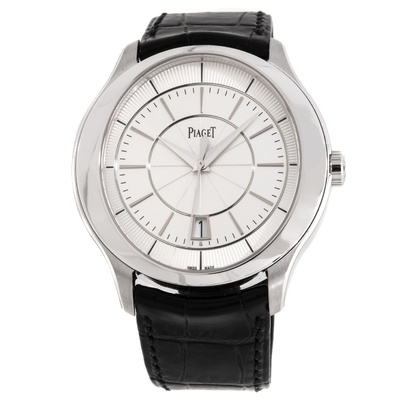Piaget Men's Gouverneur Watch Silver Dial Automatic - White Gold Case G0A38110 (black, arb6228)
