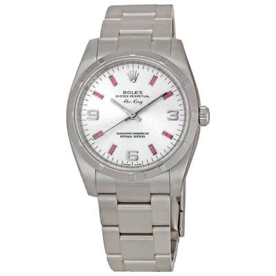 Rolex Airking 114200SAPSO - Silver Arabic Dial with Pink Index Hour Markers, Engine-Turned Bezel 114210SAPSO (blue, arb7232)