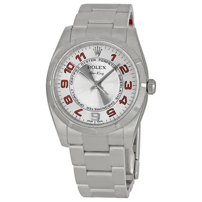 Rolex Airking Silver Concentric Arabic Dial Mens Watch Engine Turned Bezel 114210SCOAO (arb7234)