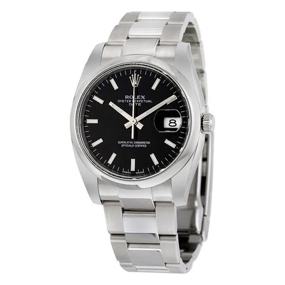 Rolex Oyster Perpetual Date 34 Black Dial Stainless Steel Bracelet Automatic Mens Watch, Model: 115200BKSO (black, arb7235)