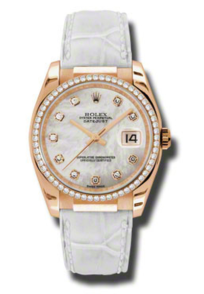 Rolex Datejust Mother of Pearl Automatic White Leather Strap Ladies Watch 116185MDL (blue, arb7241)