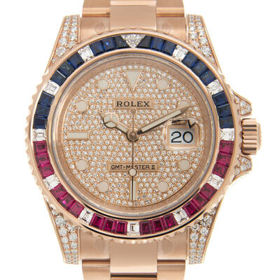 Rolex GMT-Master II Diamond Black Dial Mens Watch Model 126755SARU-PAVE (black, arb7269)