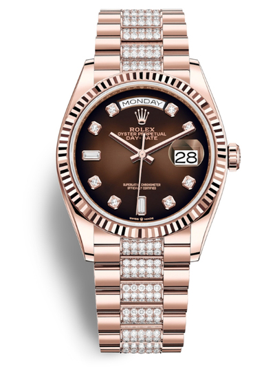 Rolex Day-Date 36 Brown Dial Diamond-Set Everose Gold President Watch Ref: 128235CHDDP M128235-0038 (brown, arb7273)