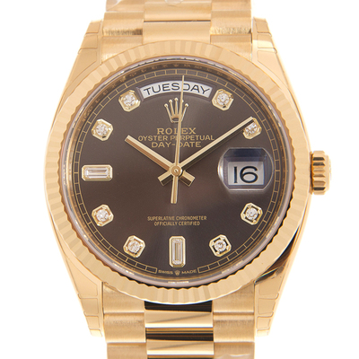 Ref. 128238-0022 Rolex Day-Date Yellow Gold Dark Grey Diamond Automatic Ladies Watch (arb19856)
