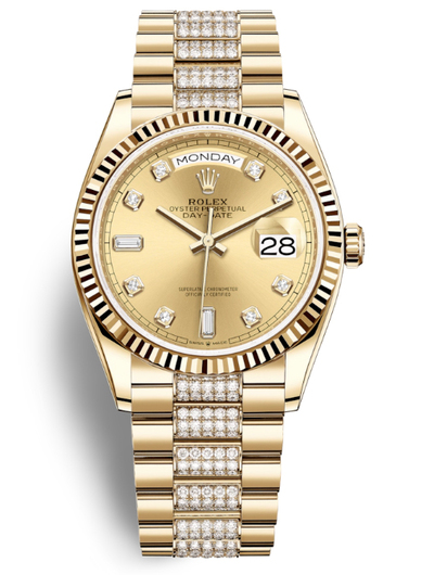 Rolex Day-Date 36 Champagne Dial Diamond-Set Yellow Gold President Watch Ref. 128238CDDP (beige, arb7286)