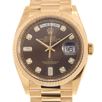 Rolex Day-Date 36 Dark Grey Diamond Dial Yellow Gold President Watch Model 128238GYDP (arb5748)