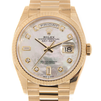 Rolex Day-Date 36 Mother of Pearl Diamond Yellow Gold President Watch Ref:128238MDP (arb5750)