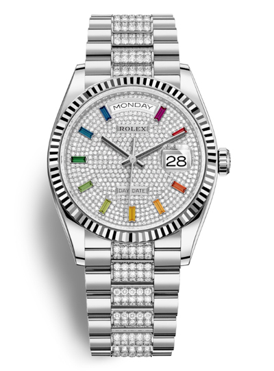 Rolex Day-Date 36 Paved Dial White Gold Diamond Set President Watch - Ref. No. 128239DSDP (arb5755)