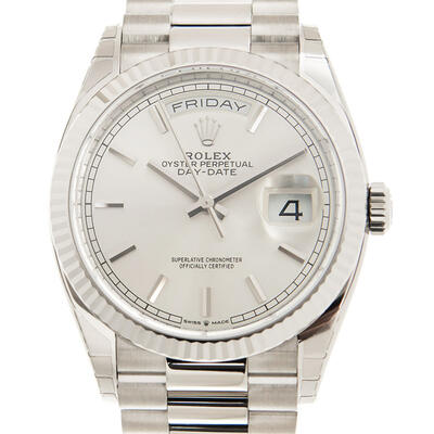 Rolex Day-Date 36 Silver Dial 18kt White Gold President Watch Ref. 128239SSP (arb5761)