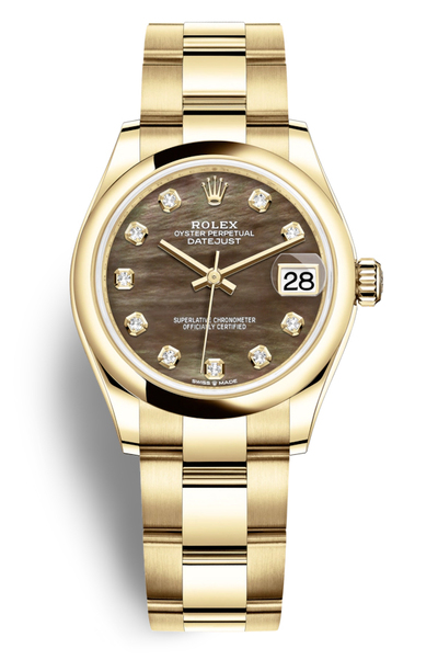 Rolex Datejust 31 Black Mother of Pearl Diamond Ladies 18kt Yellow Gold Oyster Watch Ref.278248bkmdo (black, arb5894)