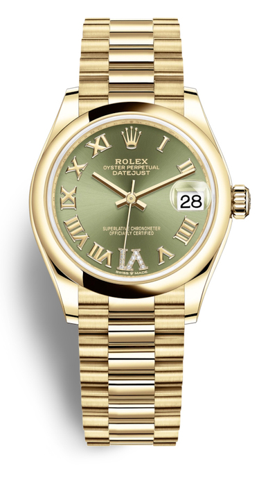 Rolex Datejust 31 'President' Watch with Olive Green Dial and Yellow Gold Case 278248GNRDP (arb5903)