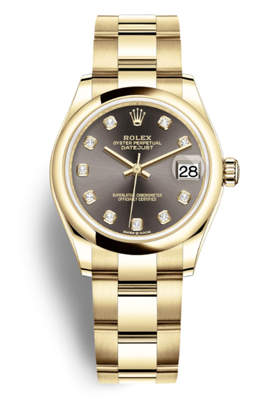 Rolex Datejust 31 Dark Grey Diamond Dial Ladies 18kt Yellow Gold Oyster Watch Ref. 278248GYDO (arb5904)