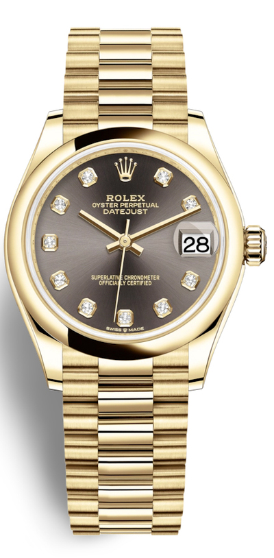 Rolex Datejust 31 Dark Grey Dial Yellow Gold President Watch 278248GYDP (arb5905)