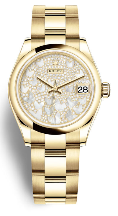Rolex Datejust 31 Mother of Pearl Diamond Pave Dial Ladies Watch, Yellow Gold Case and Bracelet - Article: 278248paveo (arb5912)
